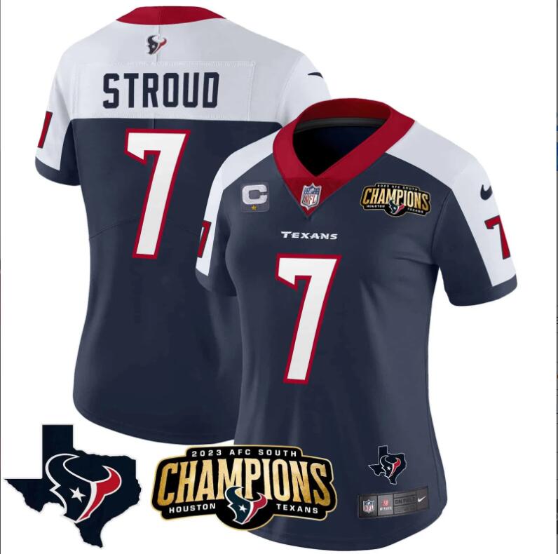 Women Houston Texans #7 Stroud 2024 NFL Nike blue jerseys->women nfl jersey->Women Jersey